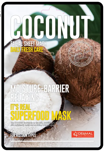 DERMAL Маска для лица тканевая КОКОС It's Real Superfood Mask COCONUT