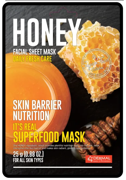 DERMAL Маска для лица тканевая МЕД It's Real Superfood Mask HONEY