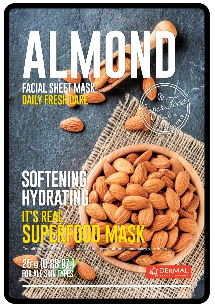 DERMAL Маска для лица тканевая МИНДАЛЬ It's Real Superfood Mask ALMOND