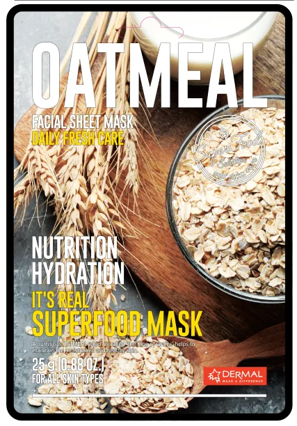 DERMAL Маска для лица тканевая ОВСЯНАЯ КРУПА It's Real Superfood Mask OATMEAL