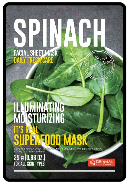 DERMAL Маска для лица тканевая ШПИНАТ It's Real Superfood Mask SPINACH