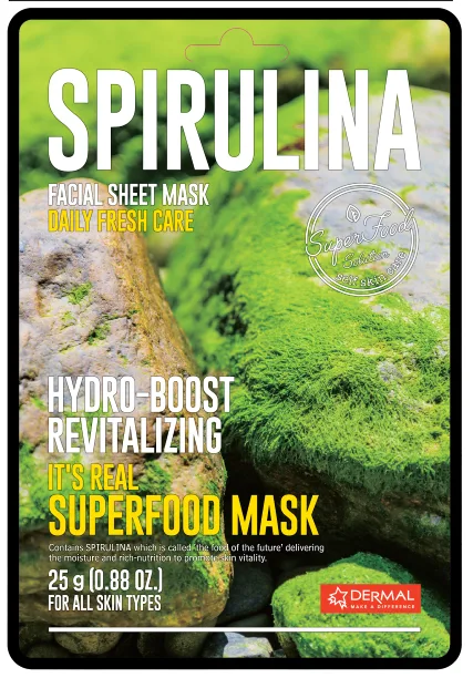 DERMAL Маска для лица тканевая СПИРУЛИНА It's Real Superfood Mask SPIRULINA