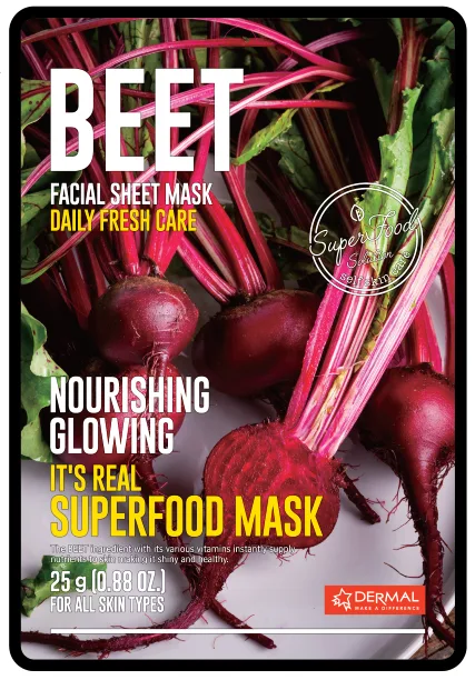 DERMAL Маска для лица тканевая СВЕКЛА It's Real Superfood Mask BEET