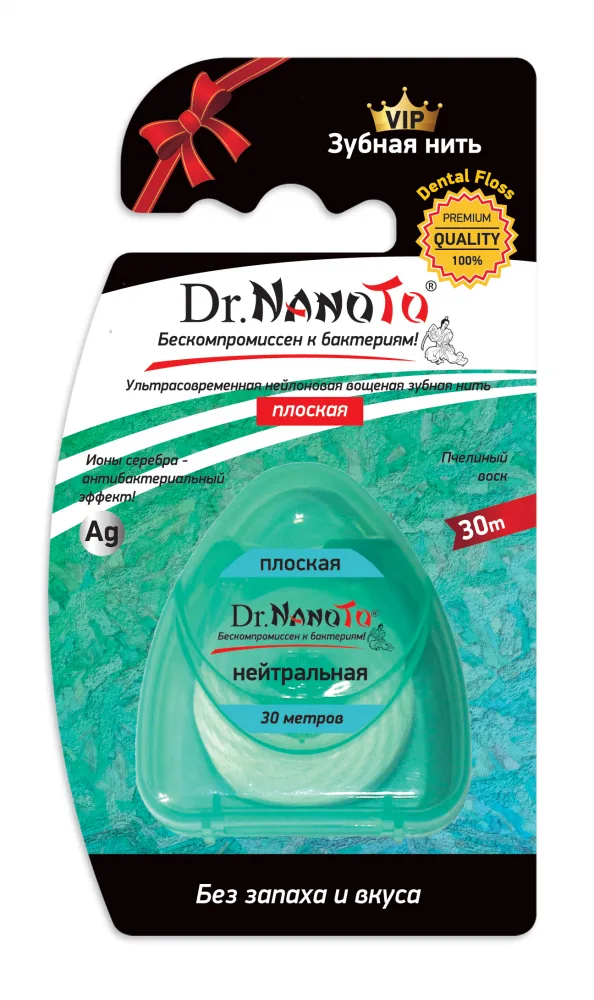 DR. NANOTO Зубная нить плоская 3 в 1 БЕЗ ЗАПАХА Dr.NanoTo, 1 шт. х 30 м