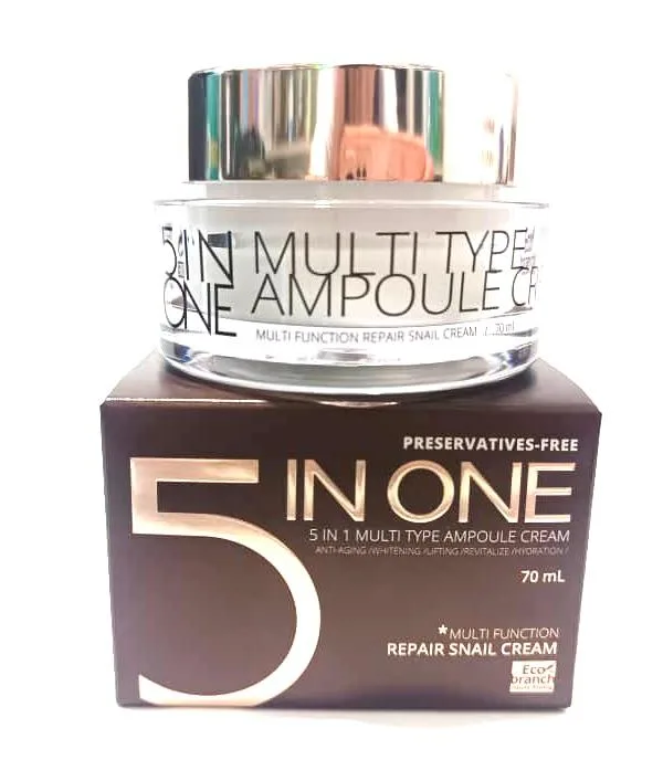 ECO BRANCH Крем для лица высокоактивный УЛИТОЧНЫЙ МУЦИН 5 в 1 ампульный 5 in One Multi Type Ampoule Repair Snail Cream