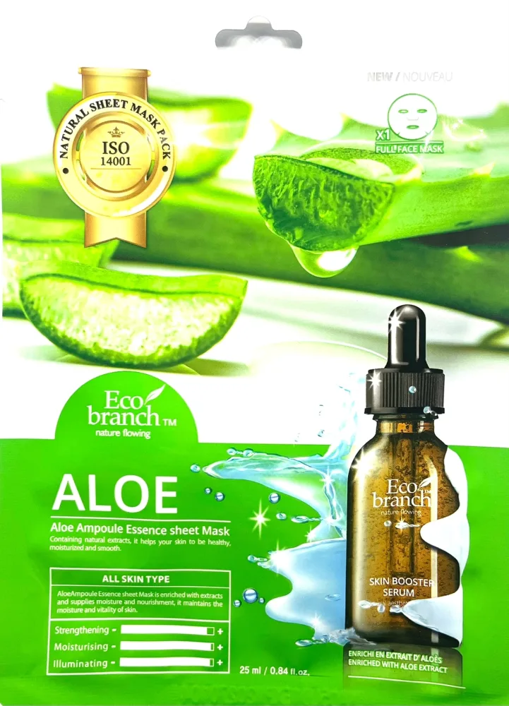 ECO BRANCH Маска для лица тканевая АЛОЭ ампульная Aloe Ampoule Essence Sheet Mask