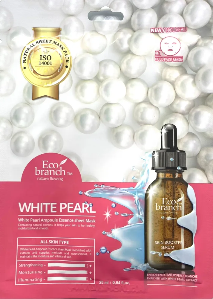ECO BRANCH Маска для лица тканевая БЕЛЫЙ ЖЕМЧУГ ампульная White Pearl Ampoule Essence Sheet Mask