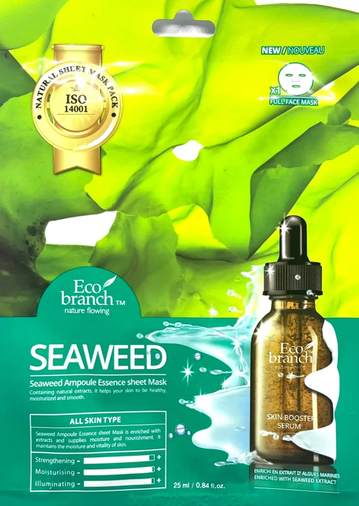 ECO BRANCH Маска для лица тканевая МОРСКИЕ ВОДОРОСЛИ ампульная Seaweed Ampoule Essence Sheet Mask