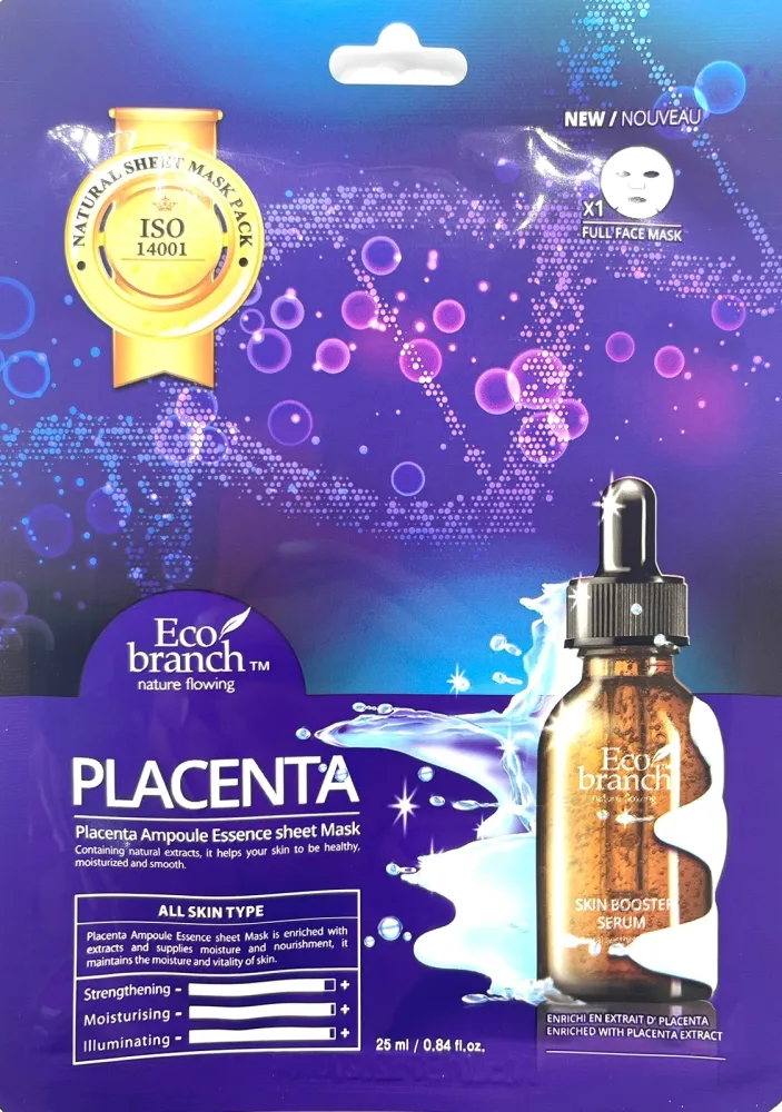ECO BRANCH Маска для лица тканевая ПЛАЦЕНТА ампульная Placenta Ampoule Essence Sheet Mask