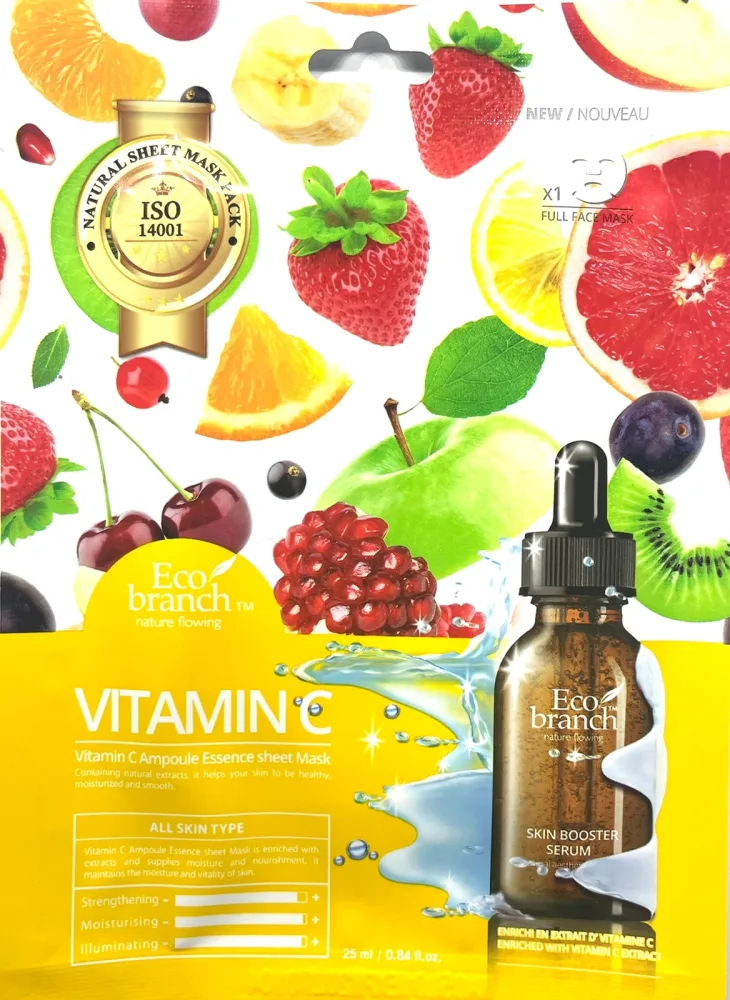 ECO BRANCH Маска для лица тканевая ВИТАМИН С ампульная Vitamin C Ampoule Essence Sheet Mask
