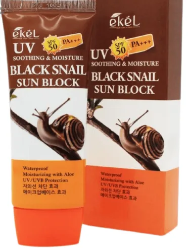 EKEL Крем для лица солнцезащитный МУЦИН ЧЕРНОЙ УЛИТКИ увлажняющий Soothing Black Snail SPF 50+