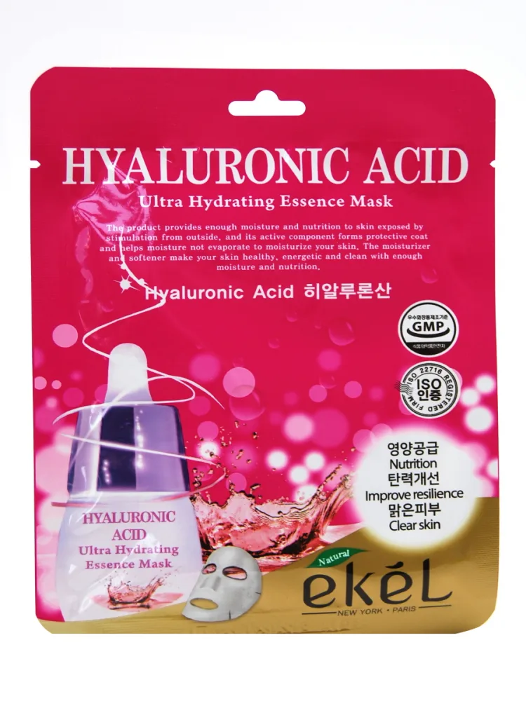 EKEL Маска для лица тканевая ГИАЛУРОНОВАЯ КИСЛОТА Hyaluronic Acid Ultra Hydrating Essence Mask