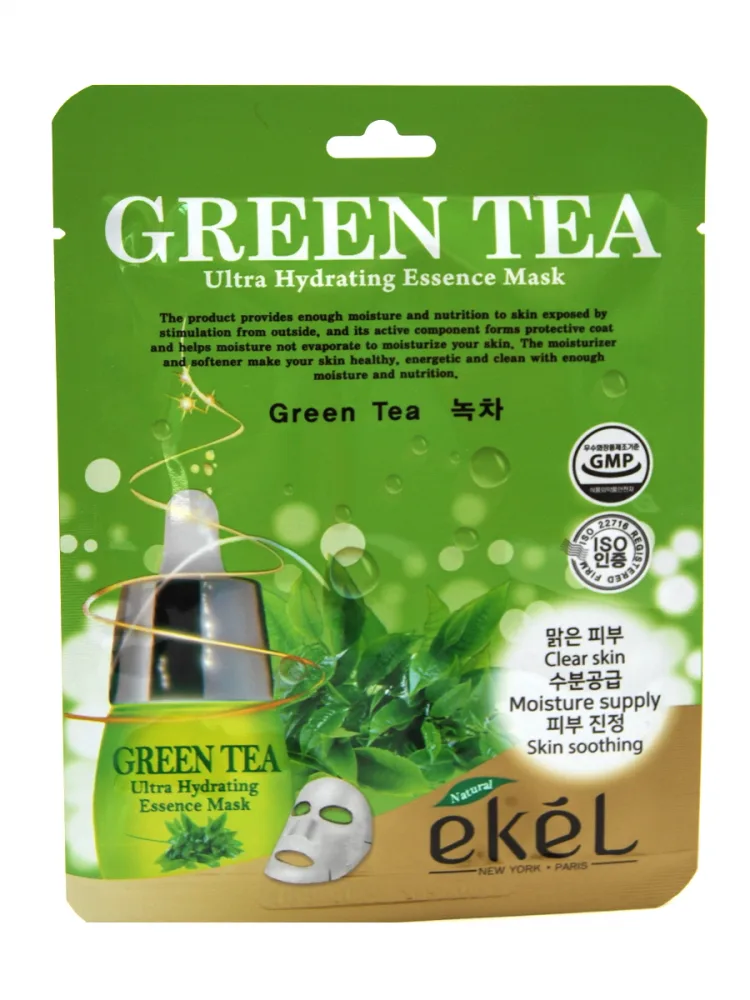 EKEL Маска для лица тканевая ЗЕЛЕНЫЙ ЧАЙ Green Tea Ultra Hydrating Essence Mask