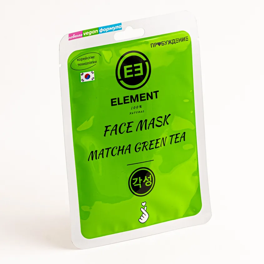 ELEMENT Маска для лица тканевая ЭКСТРАКТ ЗЕЛЕНОГО ЧАЯ МАТЧА