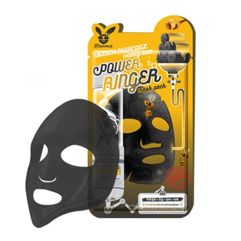 ELIZAVECCA Тканевая маска для лица ДРЕВЕСНЫЙ УГОЛЬ Black Charcoal Honey Deep Power Ringer Mask Pack