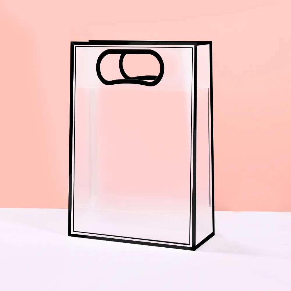 EVEEPACK Подарочный пакет PP, прозрачный матовый, черный кант 21x27x11см