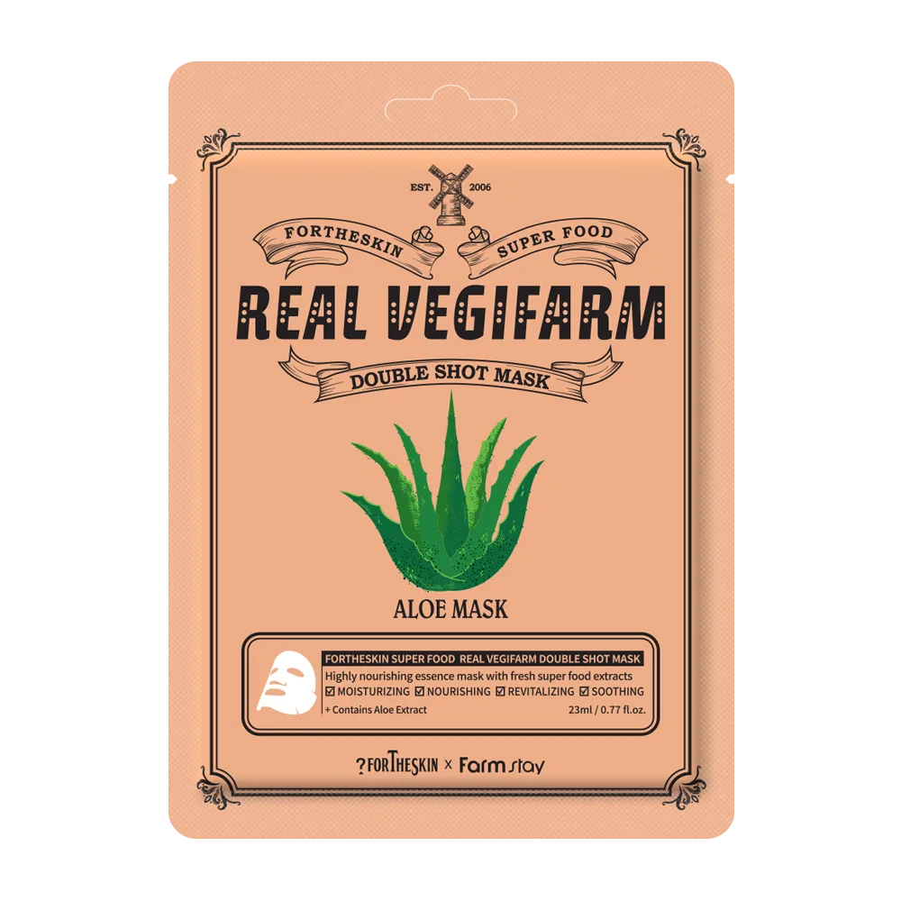 FORTHESKIN Тканевая маска для лица АЛОЭ FORTHESKIN SUPER FOOD REAL VEGIFARM DOUBLE SHOT MASK - Aloe Mask