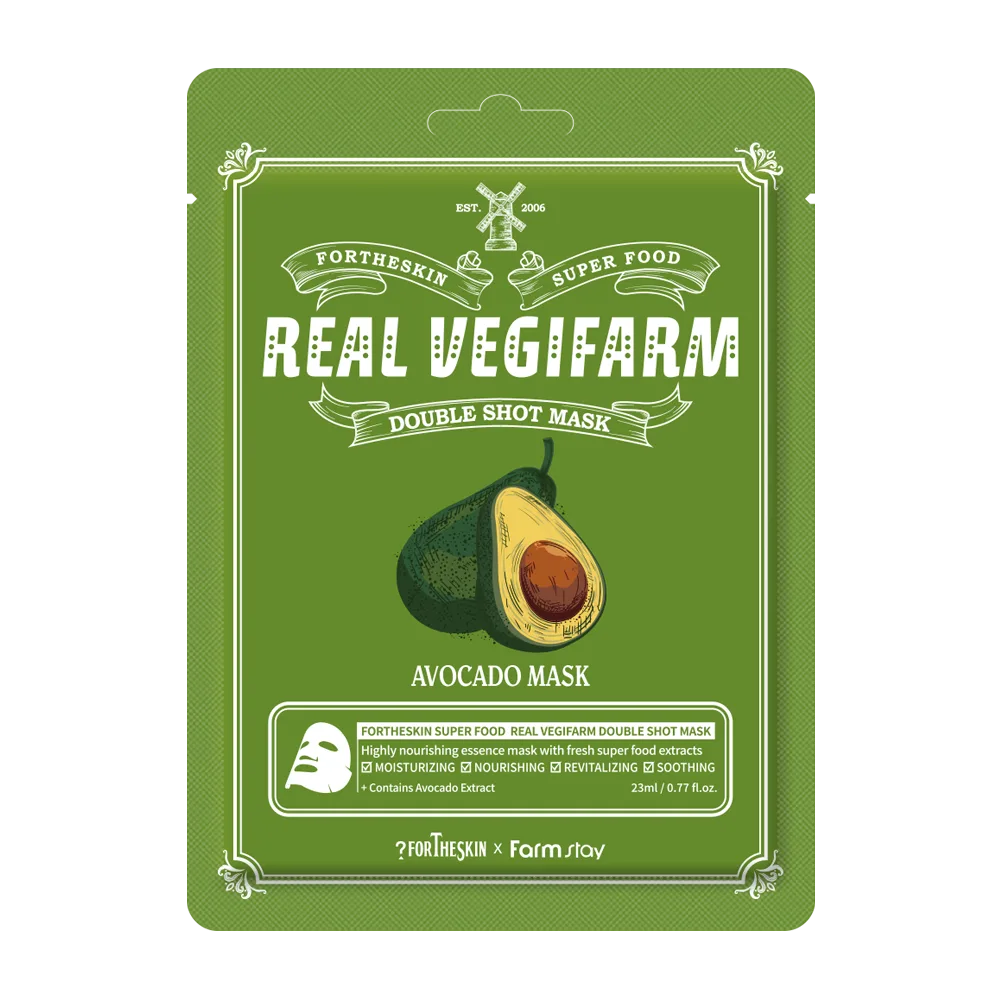 FORTHESKIN Тканевая маска для лица АВОКАДО FORTHESKIN SUPER FOOD REAL VEGIFARM DOUBLE SHOT MASK - Avocado Mask