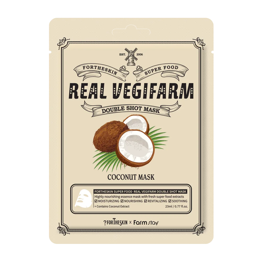 FORTHESKIN Тканевая маска для лица КОКОС FORTHESKIN SUPER FOOD REAL VEGIFARM DOUBLE SHOT MASK - Coconut Mask