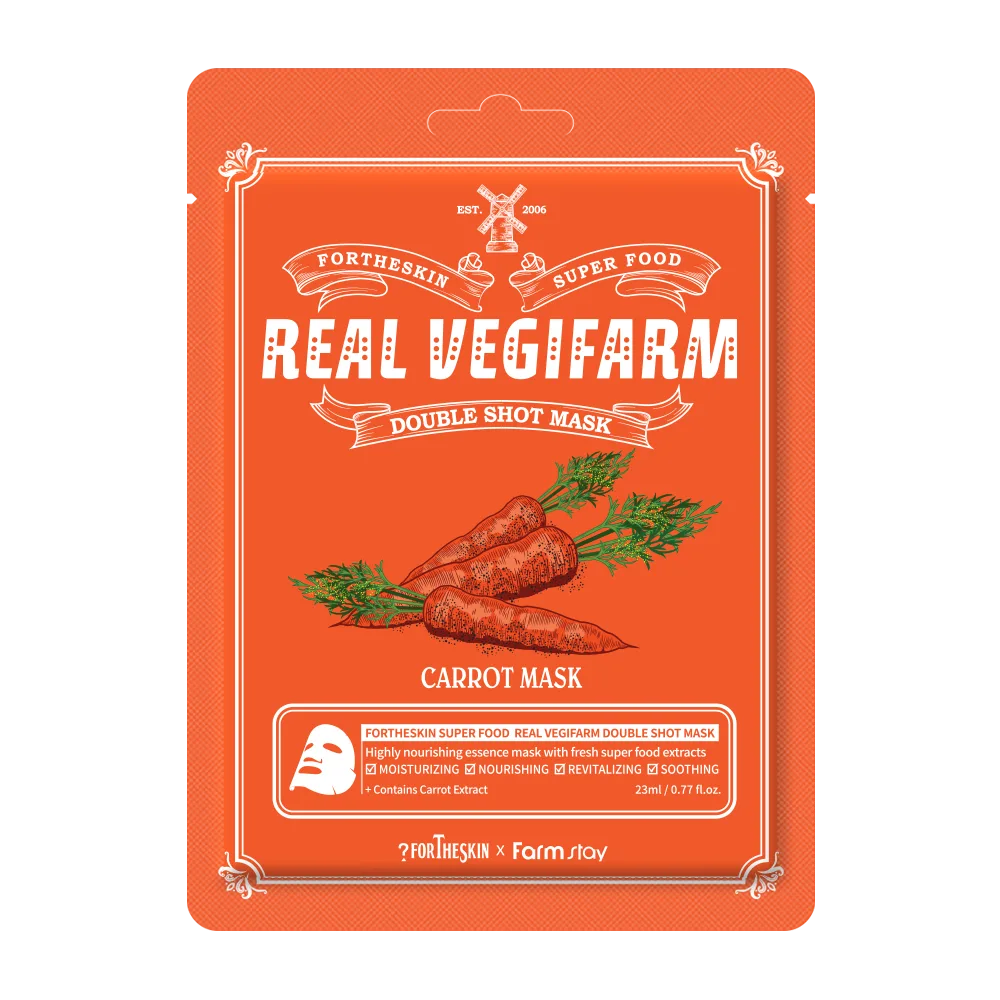 FORTHESKIN Тканевая маска для лица МОРКОВЬ FORTHESKIN SUPER FOOD REAL VEGIFARM DOUBLE SHOT MASK - Carrot Mask
