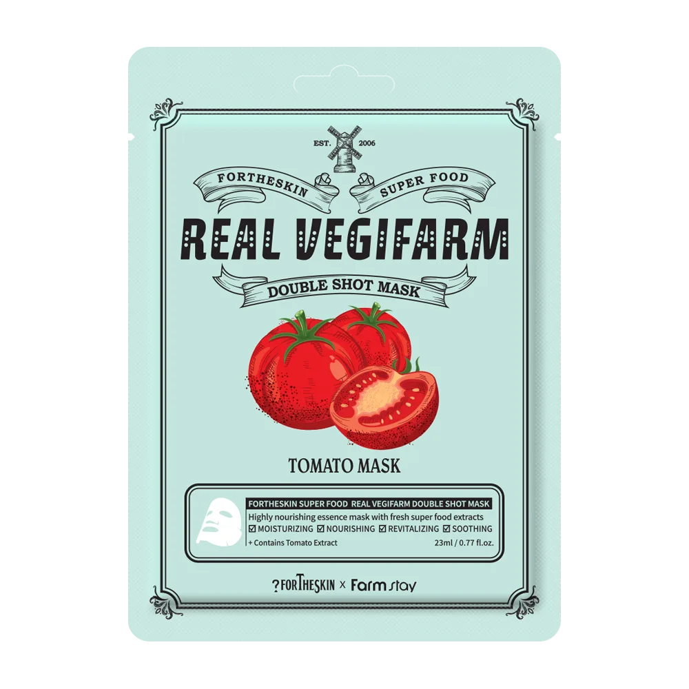 FORTHESKIN Тканевая маска для лица ТОМАТ FORTHESKIN SUPER FOOD REAL VEGIFARM DOUBLE SHOT MASK - Tomato Mask