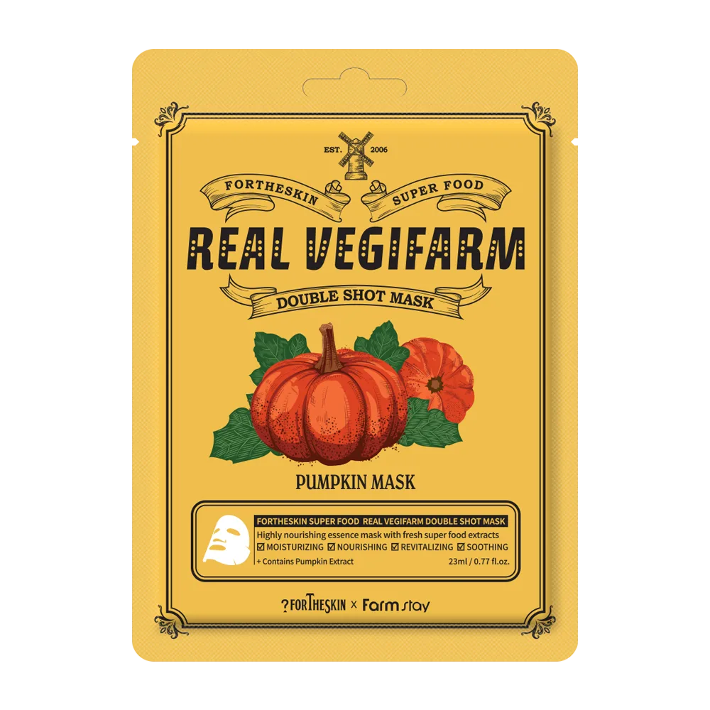 FORTHESKIN Тканевая маска для лица ТЫКВА FORTHESKIN SUPER FOOD REAL VEGIFARM DOUBLE SHOT MASK - Pumpkin Mask
