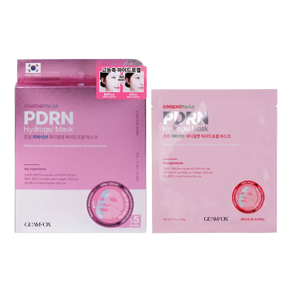 GLAMFOX НАБОР Маска для лица гидрогелевая ЖЕНЬШЕНЬ И PDRN Ginseng PDRN Hydrogel Mask, 5 шт*30 мл
