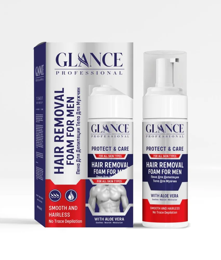 GLANCE Крем-пена для депиляции волос ЭКСТРАКТ АЛОЭ ВЕРА Hair Removal Foam For Men