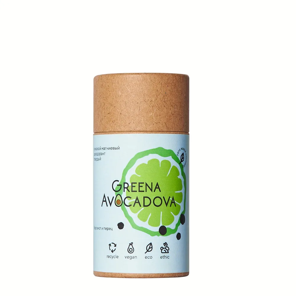GREENA AVOCADOVA Дезодорант магниевый твердый БЕРГАМОТ И ПЕРЕЦ мужской