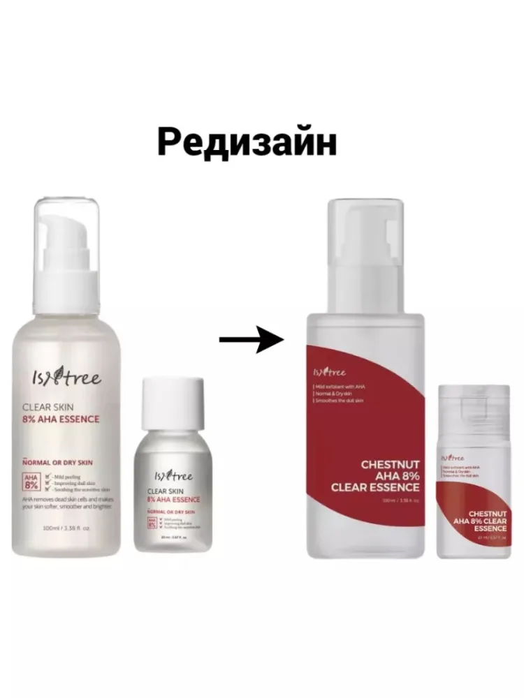 ISNTREE Эссенция для глубокого очищения лица AHA КИСЛОТЫ увлажняющая Chestnut AHA 8% Clear Essence