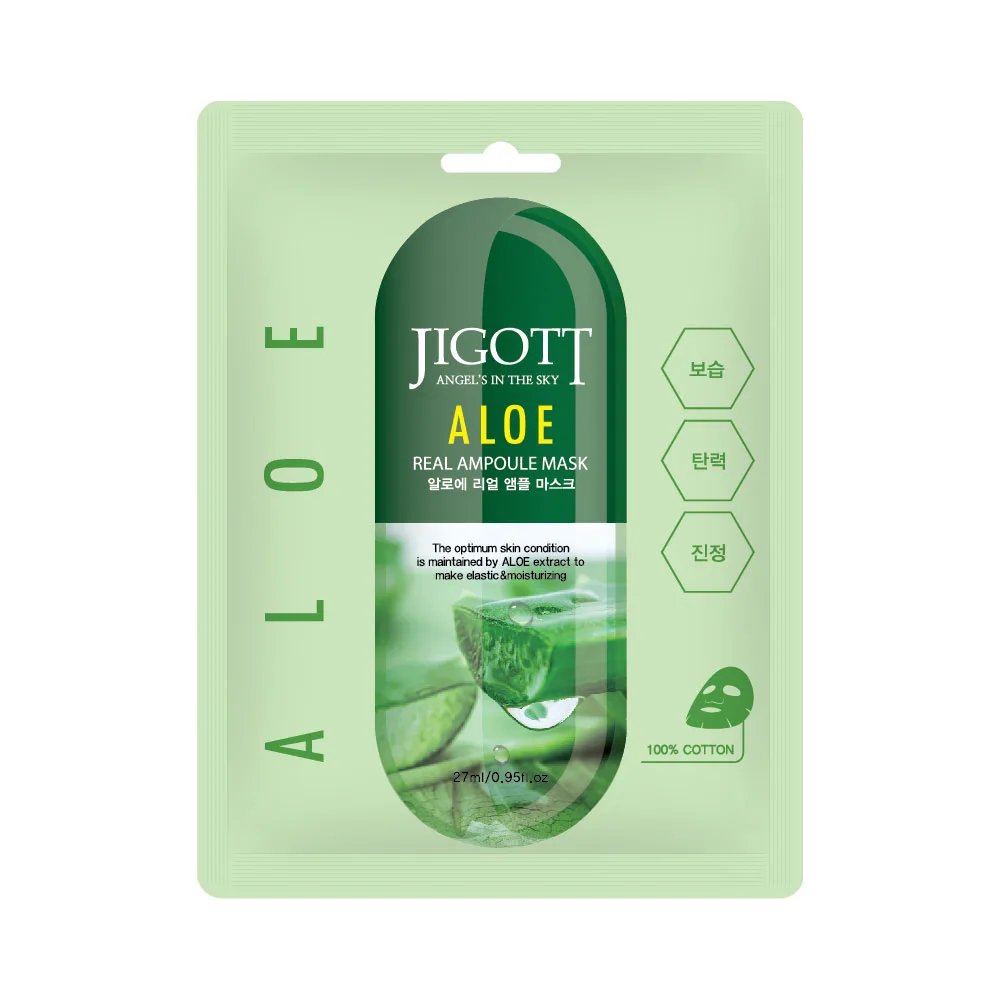JIGOTT НАБОР Тканевая маска для лица АЛОЭ ALOE Real Ampoule Mask, 10 шт*27 мл