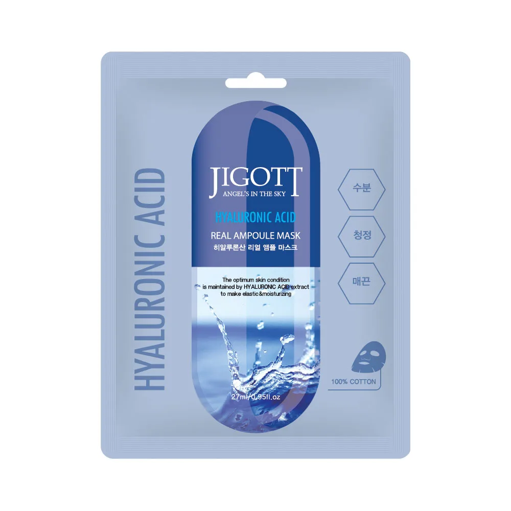 JIGOTT НАБОР Тканевая маска для лица ГИАЛУРОН HYALURONIC ACID Real Ampoule Mask, 10 шт*27 мл