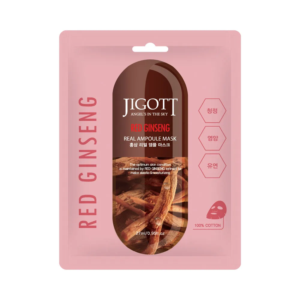 JIGOTT НАБОР Тканевая маска для лица ЖЕНЬШЕНЬ RED GINSENG Real Ampoule Mask, 10 шт*27 мл