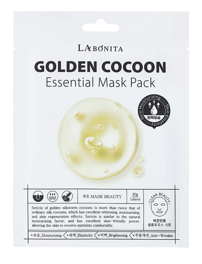 LA BONITA Маска для лица тканевая питательная КОКОН ЗОЛОТОГО ШЕЛКОПРЯДА Golden Cocoon Golden Cocoon Essential Mask Pack