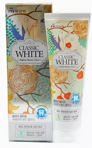 MUKUNGHWA Зубная паста ОТБЕЛИВАЮЩАЯ/ АРОМАТ МЯТЫ И ЗЕЛЕНОГО ЧАЯ Saphire Beauty Clinic Classic White