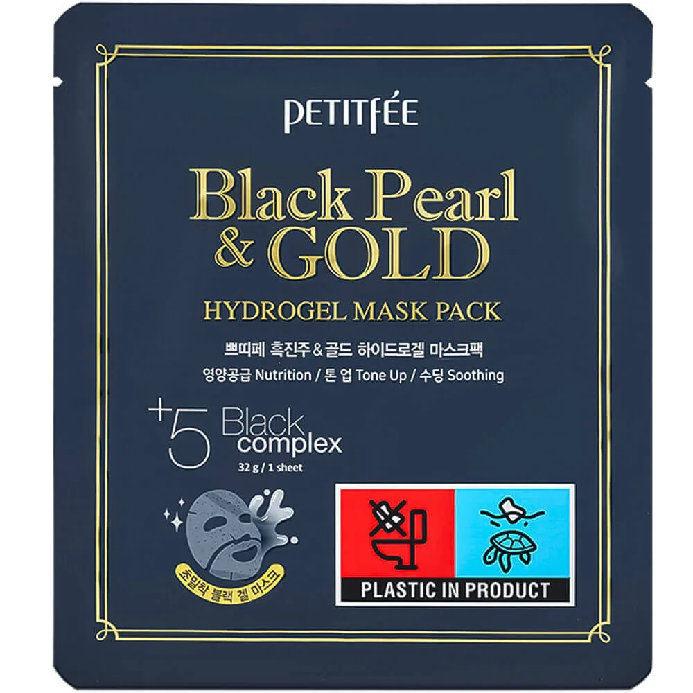 PETITFEE Гидрогелевая маска для лица с черным жемчугом Petitfee Black Pearl & Gold Hydrogel Mask Pack