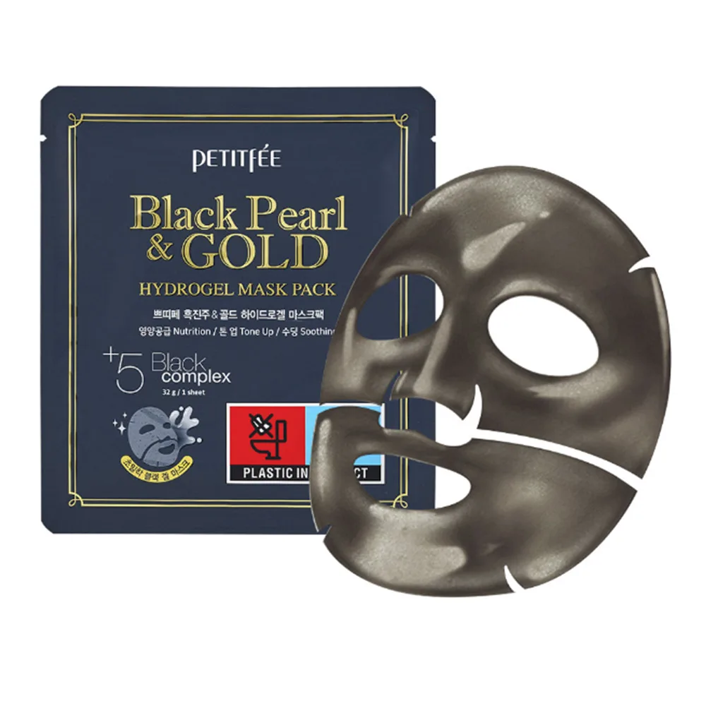 PETITFEE НАБОР Маска для лица гидрогелевая ЗОЛОТО и ЧЕРНЫЙ ЖЕМЧУГ Black Pearl & Gold Hydrogel Mask Pack