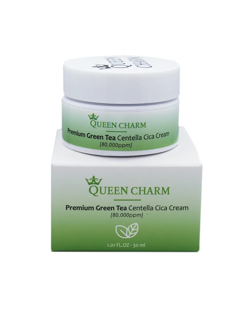 QUEENCHARM Крем для лица увлажняющий ЗЕЛЕНЫЙ ЧАЙ И ЦЕНТЕЛЛА 8% Premium Green Tea Centella Cica Cream