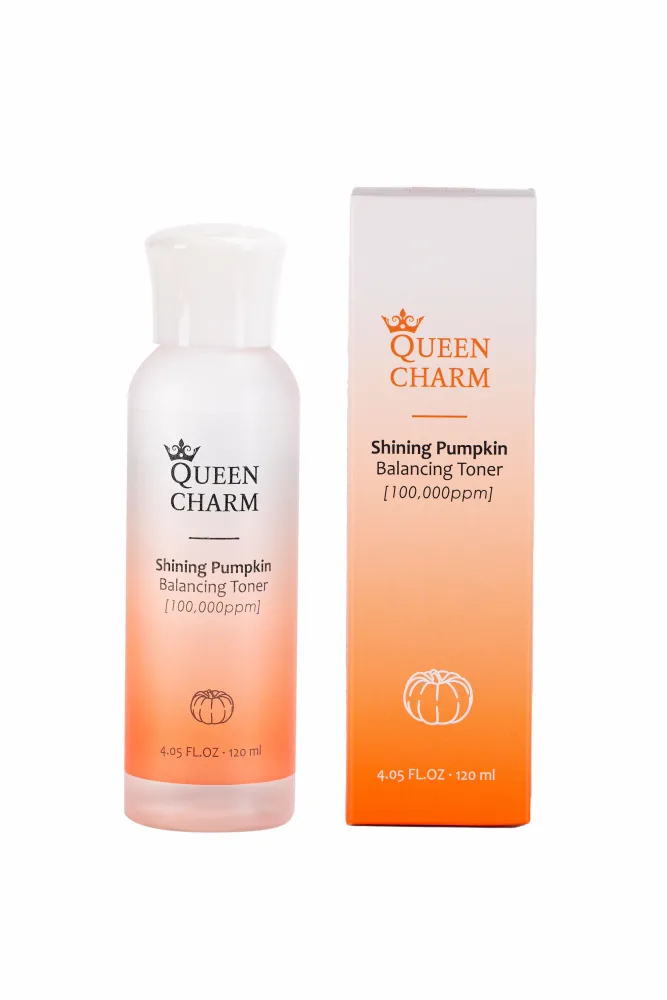 QUEENCHARM Тонер для лица ЭКСТРАКТ ТЫКВЫ 10% придающий сияние Shining Pumpkin Balancing Toner