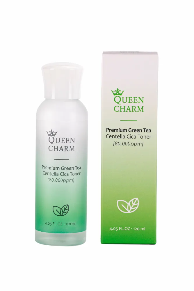 QUEENCHARM Тонер для лица ЗЕЛЕНЫЙ ЧАЙ И ЦЕНТЕЛЛА 8% увлажняющий Premium Green Tea Centella Cica Toner