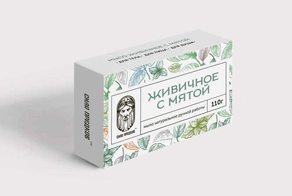 СИЛА ПРЕДКОВ Живичное мыло с МЯТОЙ И ГЛИНОЙ натуральное ручной работы