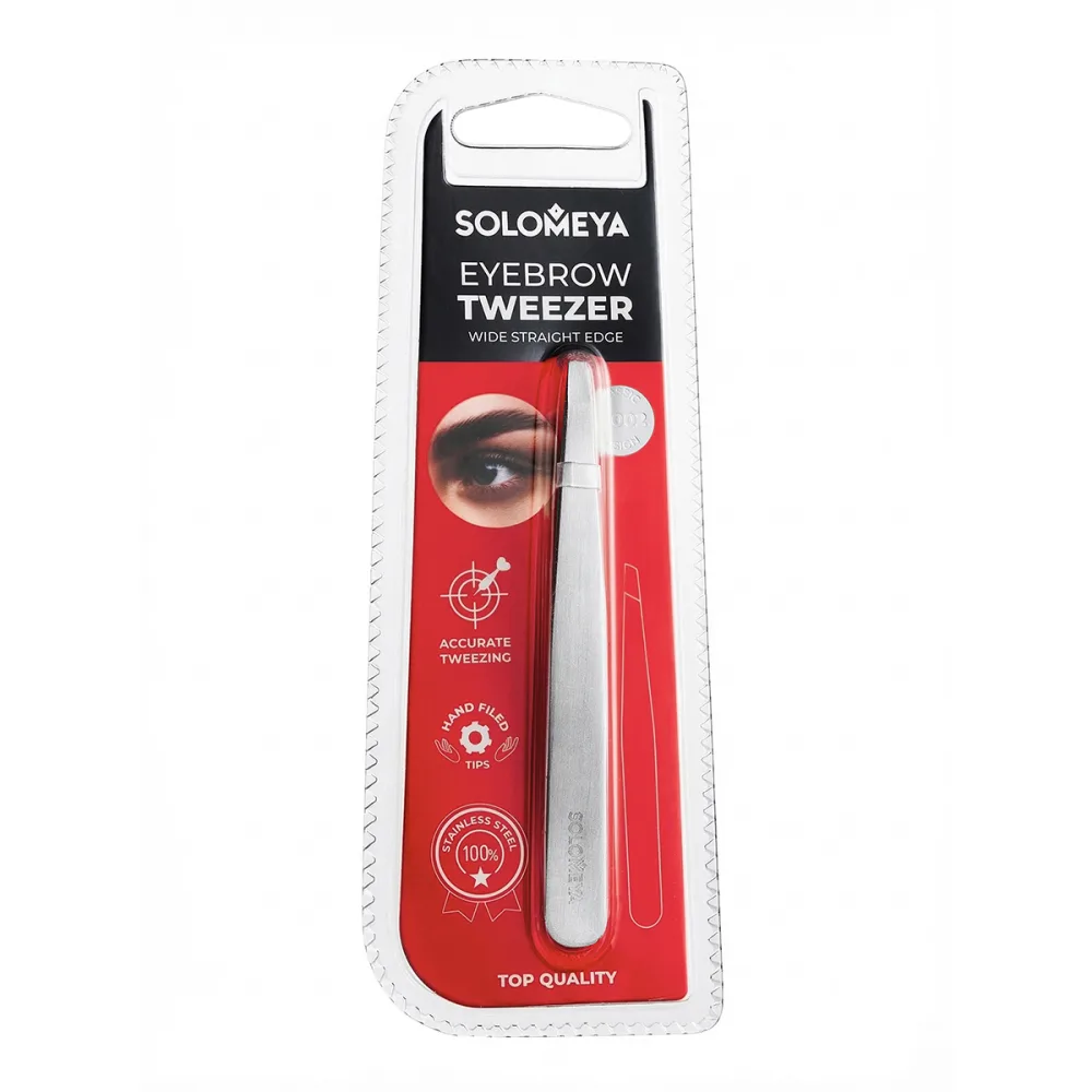 SOLOMEYA Пинцет для бровей С ПРЯМЫМ КРАЕМ в классическом дизайне Eyebrow Tweezer ST002