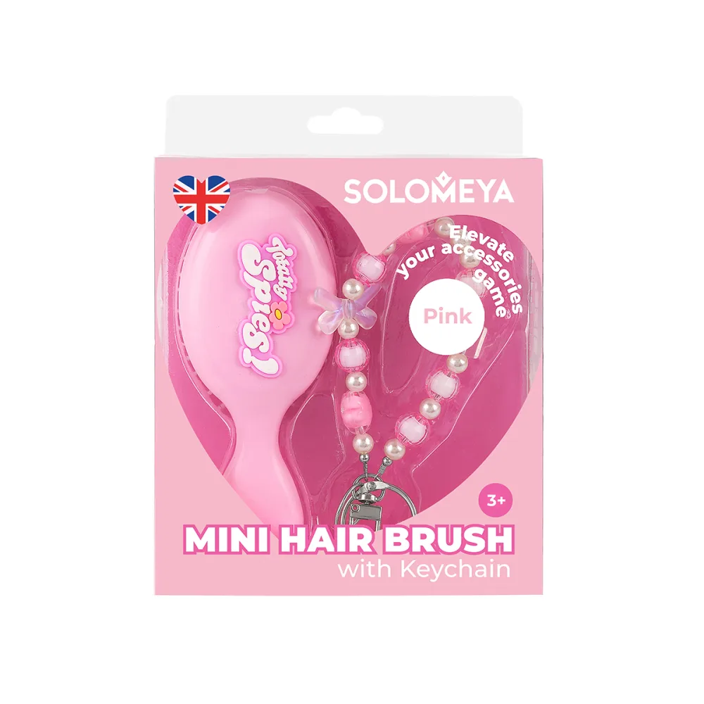 SOLOMEYA Расческа для волос массажная мини С ПОДВЕСКОЙ розовая Mini Hair Brush With Keychain Pink
