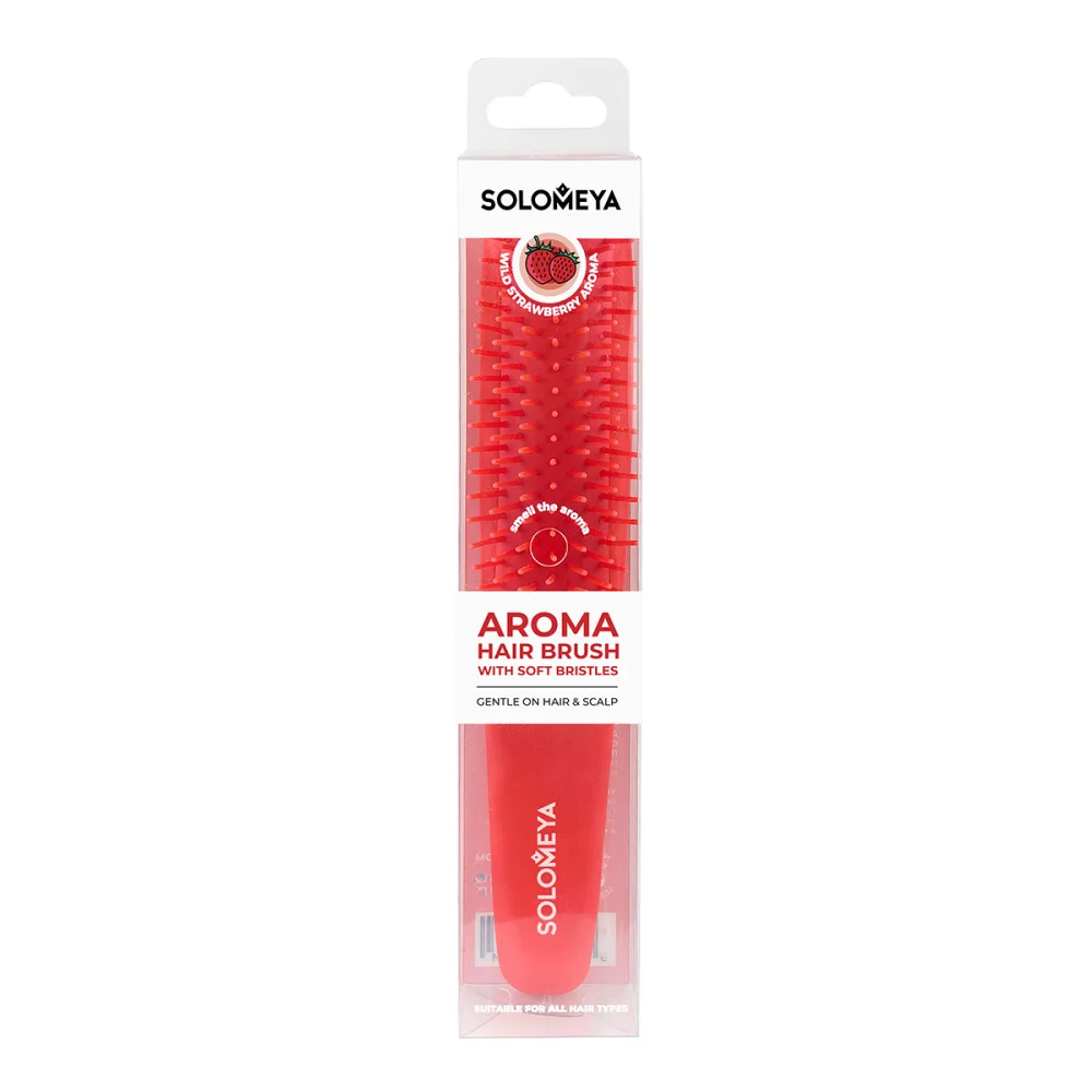 SOLOMEYA Расческа для волос с мягкими зубьями АРОМАТ ЗЕМЛЯНИКИ Aroma Hair Brush with Soft Bristles