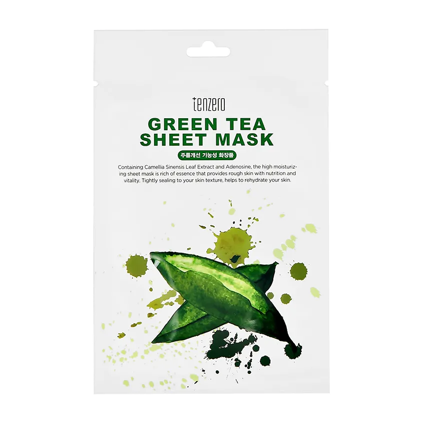 TENZERO Маска для лица тканевая ЭКСТРАКТ ЗЕЛЁНОГО ЧАЯ Green Tea Sheet Mask