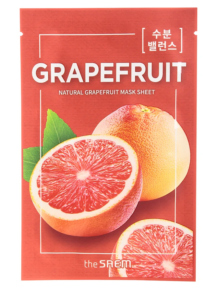 THE SAEM Маска для лица тканевая ЭКСТРАКТ ГРЕЙПФРУТА Natural Grapefruit Mask Sheet