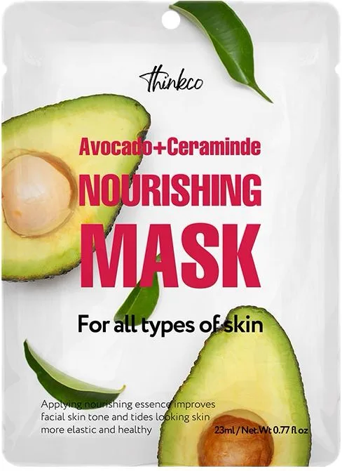 THINKCO Маска для лица тканевая ЭКСТРАКТ АВОКАДО И КЕРАМИДЫ питательная Avocado+Ceramide Nourishing Mask Pac