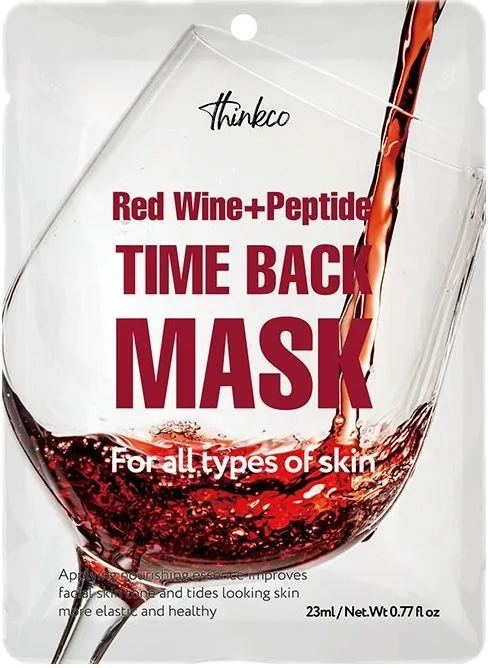 THINKCO Маска для лица тканевая ЭКСТРАКТ КРАСНОГО ВИНА И ПЕПТИДЫ Red Wine + Peptide Time Back Mask Pack, 23