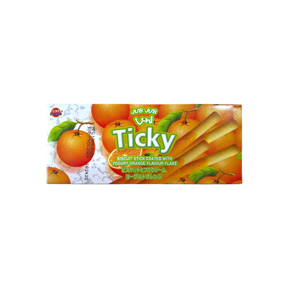 UNI FIRMS Палочки бисквитные покрытые кремом АПЕЛЬСИНОВЫЙ ЙОГУРТ Ticky