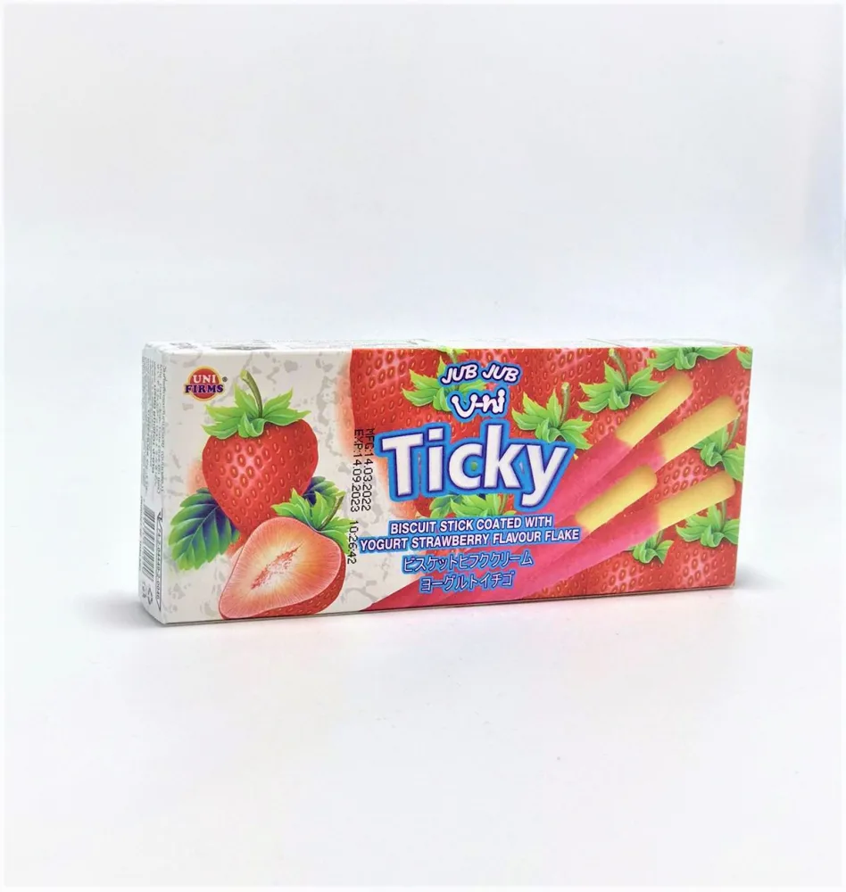 UNI FIRMS Палочки бисквитные покрытые кремом КЛУБНИЧНЫЙ ЙОГУРТ Ticky
